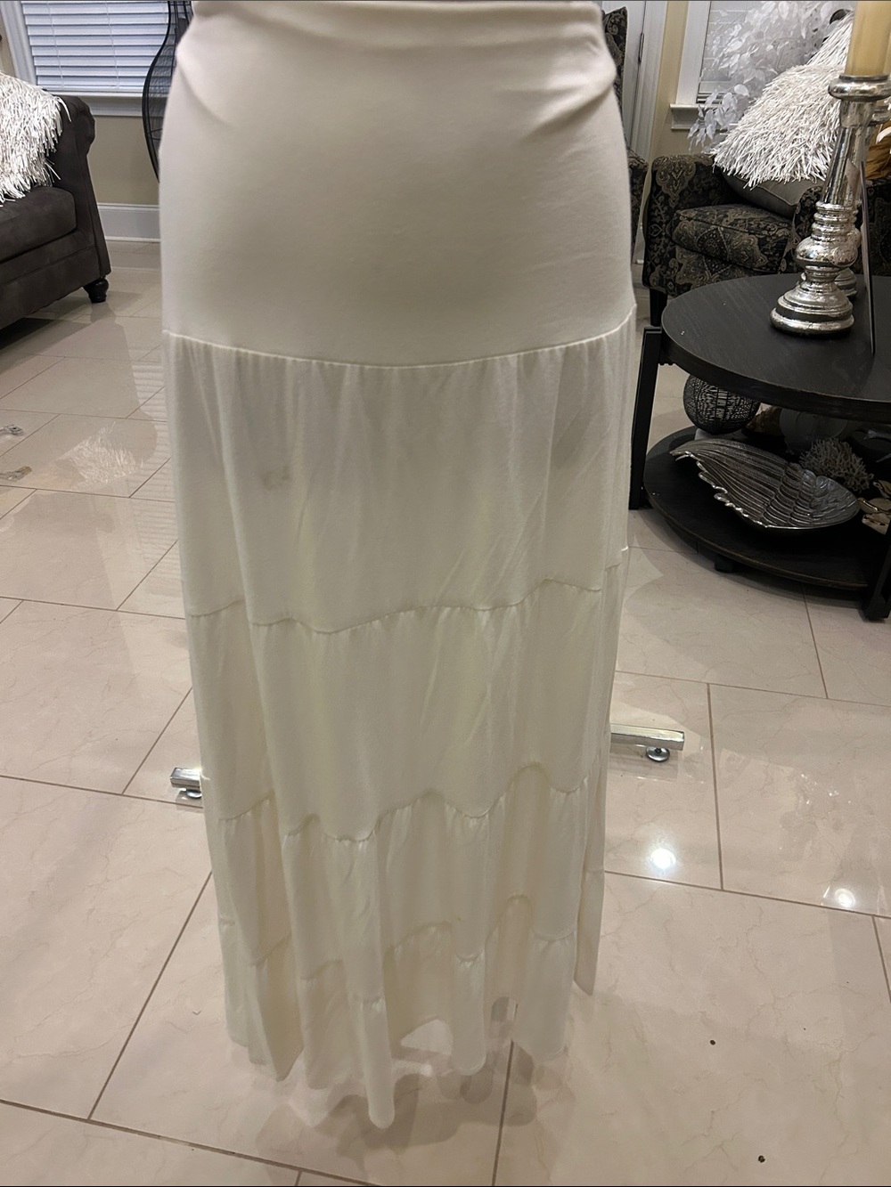 Chico's Cream Tiered Maxi Skirt